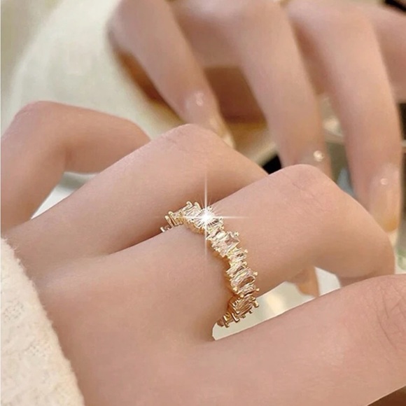 Baguette Cubic Zirconia Gold Plated Ring - Picture 3 of 7